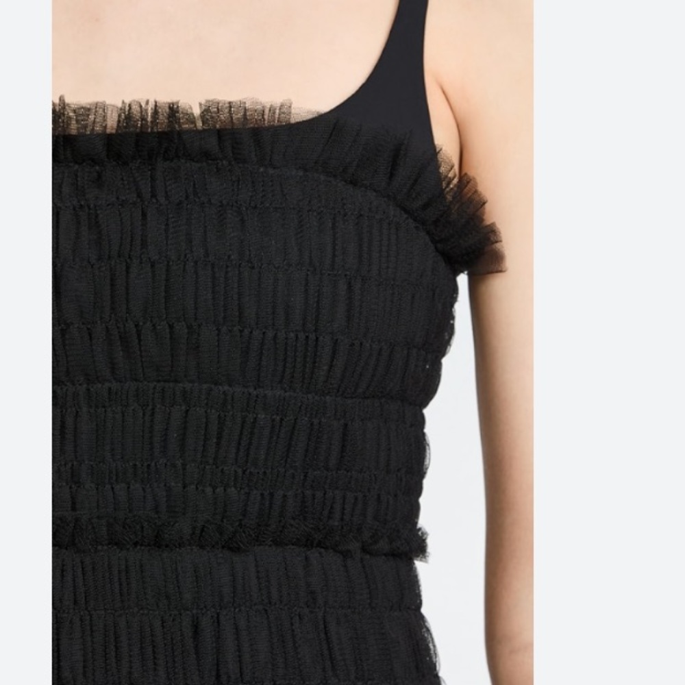 COPY - NWOT Rebecca Taylor Black Sleeveless Smocked Ruched tulle dress - Picture 10 of 13
